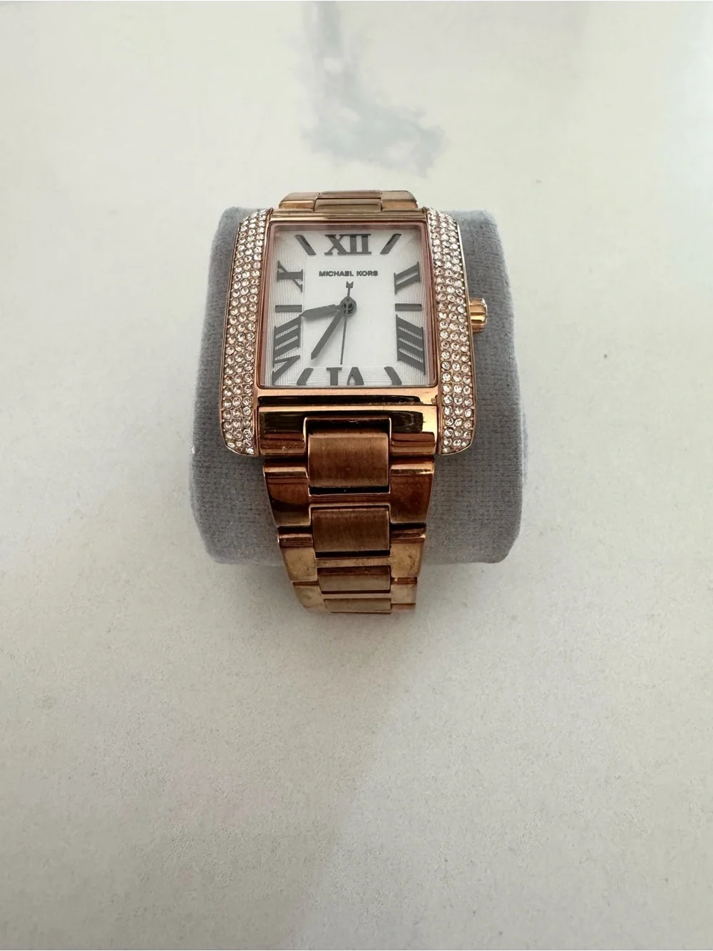 Michael Kors Rose Gold Rectangular Crystal-Trim Bracelet Watch